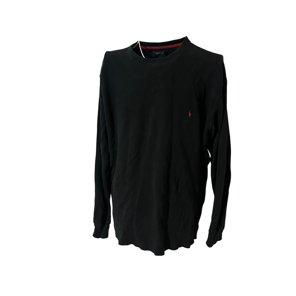 Polo Ralph Lauren Mens XL Black Waffle Knit Long Sleeve Thermal Shirt Red Pony
